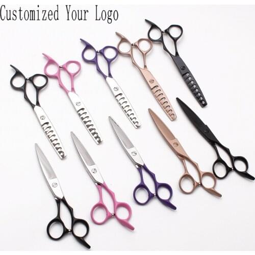 1Pair 9122# 6.0" Customized Logo Titanium Barber Scissors Cutting Shears Thinning Scissors Professional Hair Shears Styling Tool