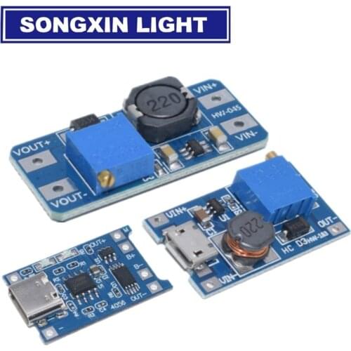 10pcs DC-DC Adjustable Boost Module 2A Boost Plate Step Up Module with MICRO USB 2V-24V to 5V 9V 12V 28V MT3608 MODULE