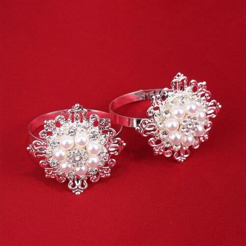 10pcs Floral Style Napkin Rings Napkin Holder Wedding Banquet Dinner Decoration (Silver)
