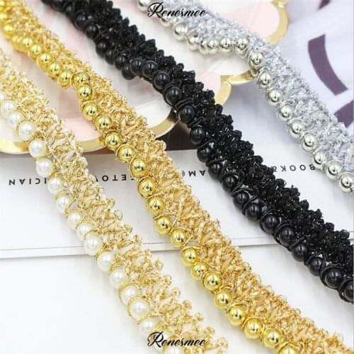 10Yards 1.5cm Imitation Pearl Gold Lace Accessories Trims diy Handmade Clothing Accessories Hats Home Curtain Accessories