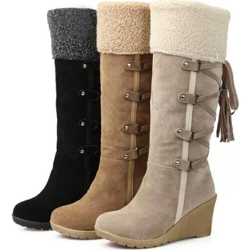 2020 Snow Boots Women Winter Shoes Warm Cotton Shoes Cold Winter Knee High Boots Ladies Wedge Heels Boots 7cm Plus Size YX1940