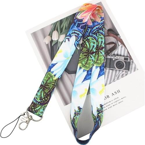 24pcs/lot MD267 DMLSKY Cartoon Lotus Oil Painting Lanyard Keychain Badge ID Card Mobile Phone Rope Neck Straps Accessories Gifts