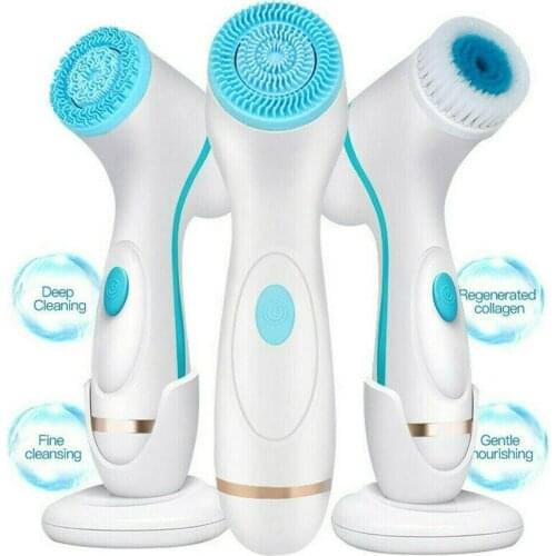 3 In 1 Electric Ultrasonic Facial Cleansing Brush Silicone Rotating Face Brush Deep Cleaning Skin Exfoliation Facial Massager