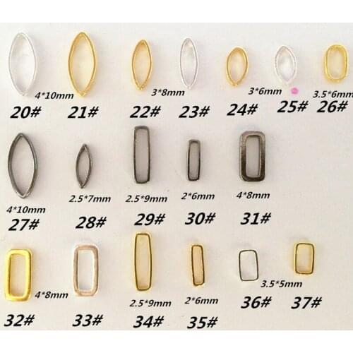 50pcs/pack Japan Korea Alloy Nail Art 3D Gold Silver Fram Oval Rectangle Metal Decoration for Phototherapy Nail Sticker DIY