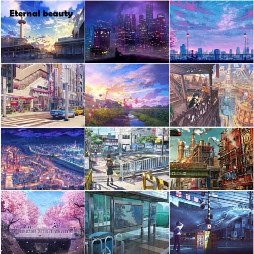 Diamond Painting Scenery Japanese Anime Scene Cherry Blossoms Landscape Mosaic Art Paintings Diamond Embroidery Cross Stitch Kit