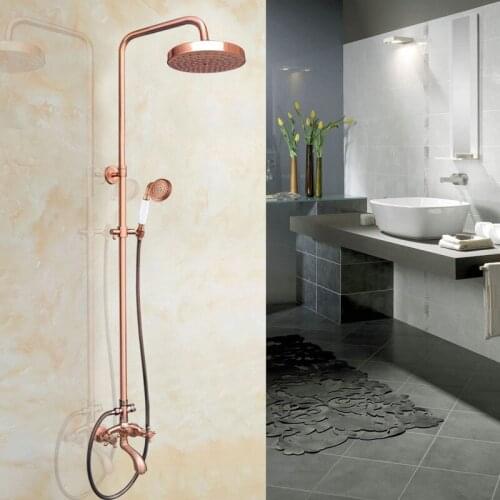 Antique Red Copper Brass Bathroom Shower Faucet Set Bathtub Shower Faucet Bath Shower Tap Rainfall Shower Head arg505