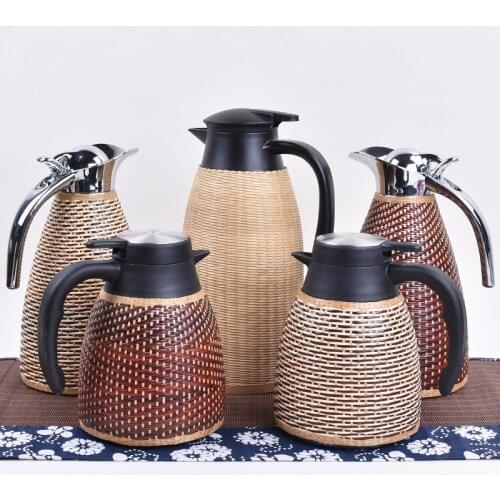 Handmade Bamboo Vacuum Cup 304 Stainless Steel Thermal Pot Bamboo Thread Buckle Porcelain Kettle Teapot Travel Portable Small