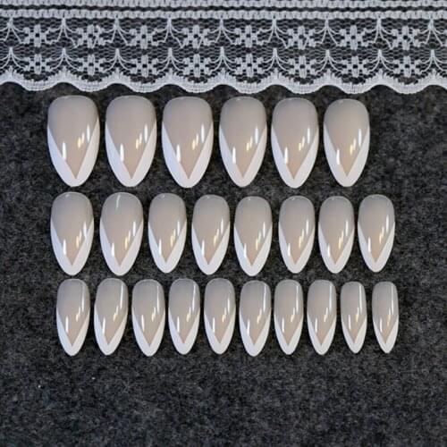 Beige Poited False Nails White French Nail Tips Acrylic Lady Nail Manicure Nails Decoration Daily Style Z208