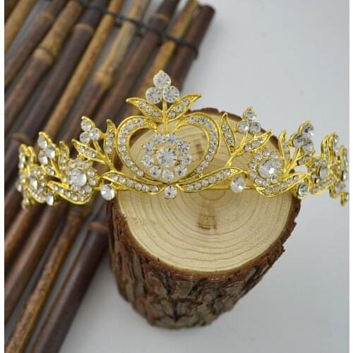 Noble Elegant Lady Luxury Flower Pattern Rhinestone Gold Alloy Queen Princess Crown Bridal Hairband Wedding Hair Accessories