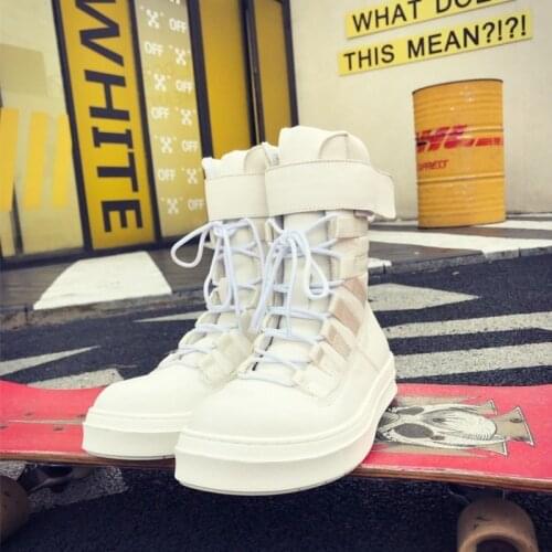 High Street High-Top Shoes Men Lace-Up Genuine Leather Platform Sneakers Luxury Black Hip Hop Shoes Autumn Army Ankle Boots