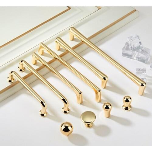 Zinc Alloy Bright Gold Cabinet Handles Solid Drawer Knobs Kitchen Cupboard Door Pulls Furniture Handle Hardware