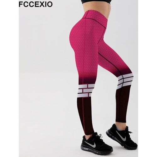 FCCEXIO Sexy High Waist Elasticity Sport Digital Printed Leggings Women Fitness Running New Push Up Strength Pants