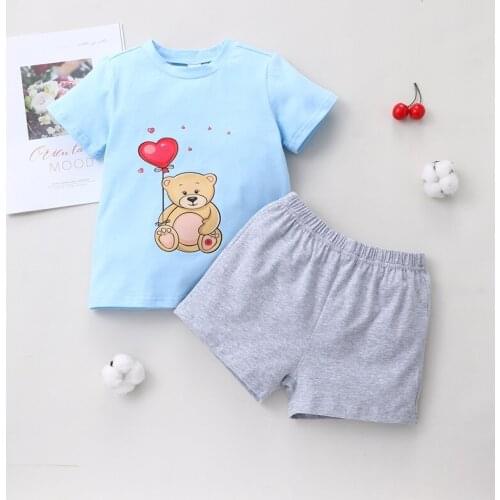 2021 Kids Clothes 2 Pcs Sets Casual Cartoon Bear Short Sleeve T-shirts+short Pants Baby Clothes Toddler Girl Clothes Summer 1-6Y