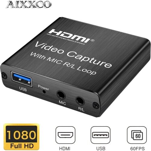 AIXXCO HDMI Video Capture Card 1080p Game Capture Card USB 2.0 Recorder Box Device for Live Streaming Video Recording