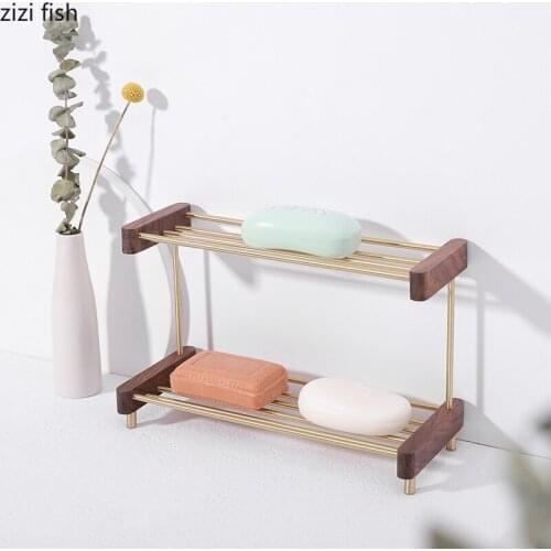 Creative Solid Wood Brass Soap Shelf Double Soap Box Drain Rack Bathroom Vanity Storage Rack Bathroom Decoration Accessories New