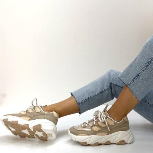 Women Sneaker Casual Breathable PU Leather Platform Sport Shoes Fashion Running Walking Lace Up Ladies Shoe Sneakers Nude Beige