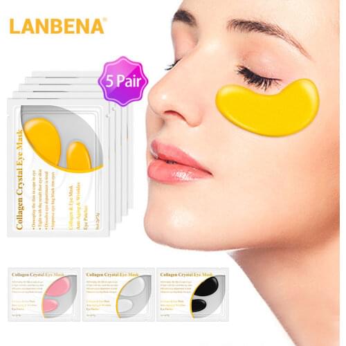 LANBENA 24K Gold Eye Mask Collagen Eye Patches Dark Circle Puffiness Eye Bag Anti-Aging Wrinkle Firming Skin Care 10PCS=5 Pairs