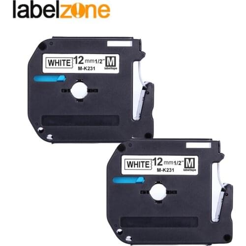 2pcs/lot Black on White 12mm 8M Printer Ribbon Compatible for Brother p-touch Label Printer Tape MK231 MK 231 M-K231 MK-231