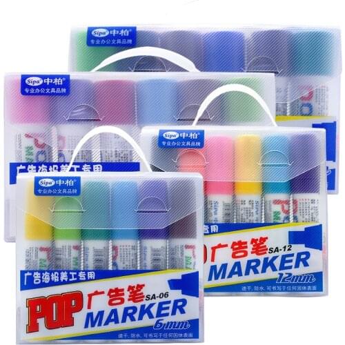 12 color Sipa POP 6mm 12mm 20mm 30mm Marker Pens Highlighter Waterproof for Big Words Ad Artist Design Drawing Promotion