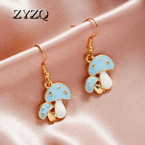 ZYZQ Cute Dots Mushroom Pendant Earrings Zinc Alloy Drop Earrings for Girls Women Children Birthday Gift Lovely Jewelry 2021