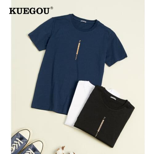 KUEGOU 100% Cotton Clothing Men T-shirt Short Sleeve High Quality Top Summer Tshirt Letter Print o-neck Plus Size ZT-90053