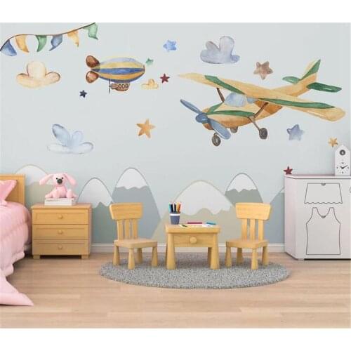 Bacal custom 3D wallpaper mural Nordic hand-painted cartoon aircraft childrens room bedroom background wall paper huda beauty
