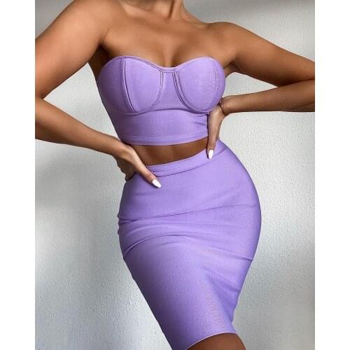 2020 New Fashion Women Designer Sexy Off The Shoulder 2 Pieces Bandage Set Ladies Mini Backless Sleeveless Womens Set