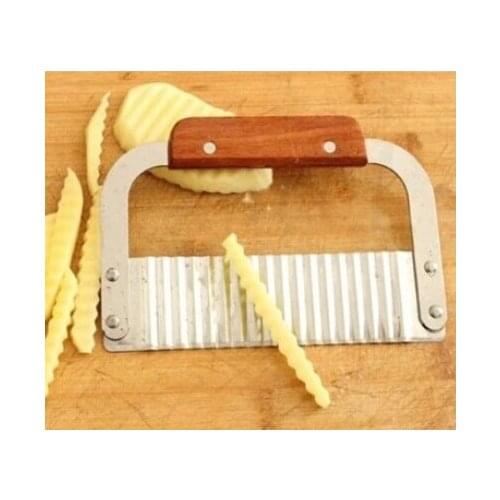 Wholesale Stainless Steel Potato Chips Cutter Wood Handle French Fries Cutter Home Kitchen Vegetable Tool