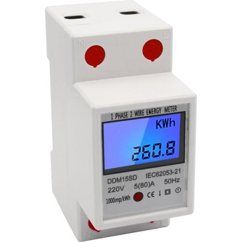 BSIDE Single Phase DIN-Rail Energy Meter 5-80A 220V 50Hz Electronic KWh Meter with LCD Backlight Digital Display DDM15SD
