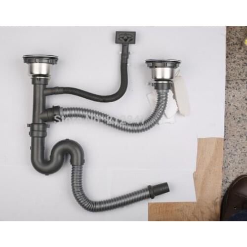 Plastic Flexible Flume Pipe Washbowl Water Double Sink Basin Drain Hose Stainless Steel 304 Strainer Set