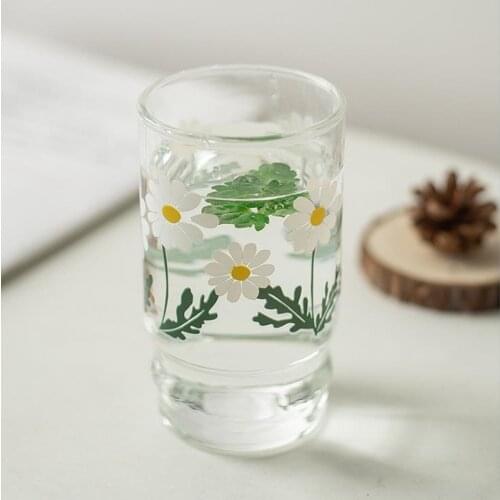 Cutelife Ins Nordic French Vintage Drinking Glasses Heat-resistant Milk Coffee Juice Tea Cup Small Daisy Print Wedding Glass Cup