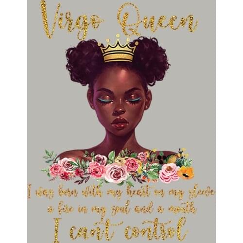 Black Queen Thermal Patch Heat Transfer Appliqued Diy Tops Fashion Vinyl Stickers On Clothes Over Powder Patch