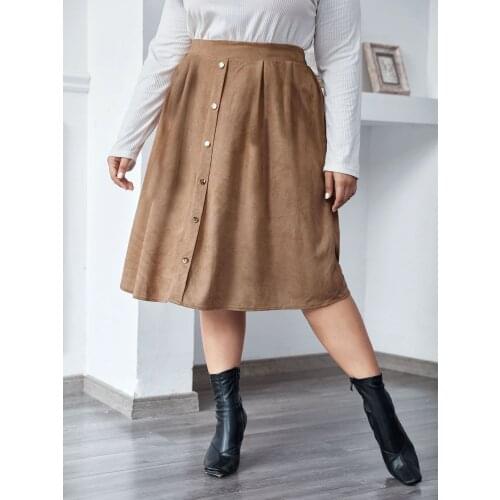 Womens casual skirt 2021 spring autumn Korean solid color elegant high waist single breasted A-line medium length skirt