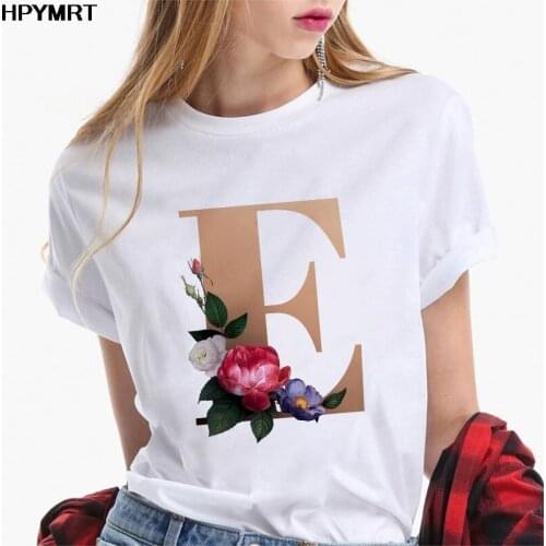 New Summer T shirt Woman Tshirts Golden alphabet flower Printing Graphic Tee T-shirt Female Short Sleeve Clothes Tops Streetwear