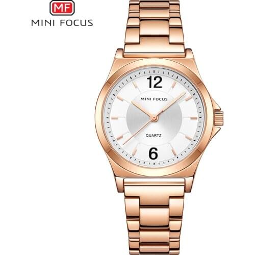 MINI FOCUS Women Business Watches Luxury Rose Gold Stainless Steel Quartz Watch Woman Ladies Fashion Waterproof Wristwatch 0308