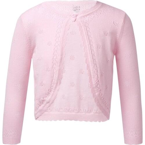 Kids Girls Child Casual Bolero Knit Long Sleeve One Button Closure Boleros Shrug Pure Color Hollow Out Cardigan for Party Dress