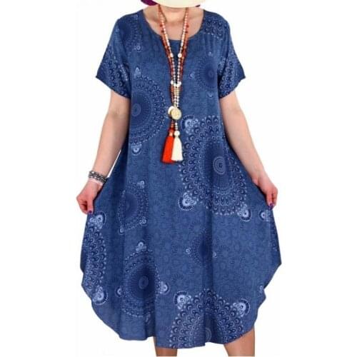 Women Summer Dress 2020 Printing Dot Dress Midi Plus Size Casual Loose Short Sleeve Irregular Long Knee-Length Dress