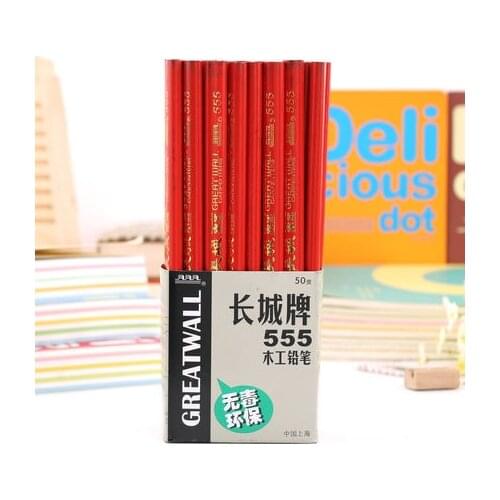 1pcs standard pencils HB wood black carpenter pencil great wall 555 flat Elliptical pencil