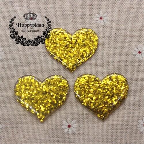 10pcs Kawaii Resin Glitter Filled Golden Heart Flatback Cabochon Art Supply Decoration Charm Craft DIY Accessories,31*37mm