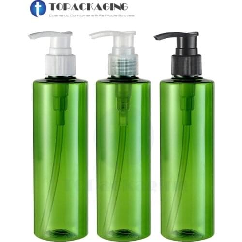 20PCS*250ML Lotion Pump Bottle Green Plastic Makeup Shampoo Packing Empty Cosmetic Shower Gel Essence Oil Container Refillable