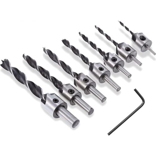4Pcs/7Pcs Flute Countersink Drills BitS countersunk head drilling Bit Set 3 Tips Woodworking drill 3,4,5,6,7,8,10mm