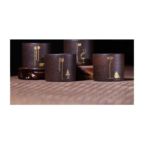 4pcs/set 100ml*4 Yixing original ore purple sand tea small mouth cup purple sand cup black gold sand Buddha mouth cup