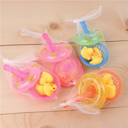 Kids Floating Bath Toys 5Pcs/Set Toddler Kids Mini Swimming Rings Rubber Yellow Ducks Fishing Net Washing Swimming Toy Water Fun