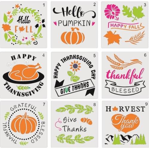 9pc Stencil Thanksgiving Painting Template DIY Scrapbooking Embossing Bullet Journal Accessories Stencils For Decor Reusable