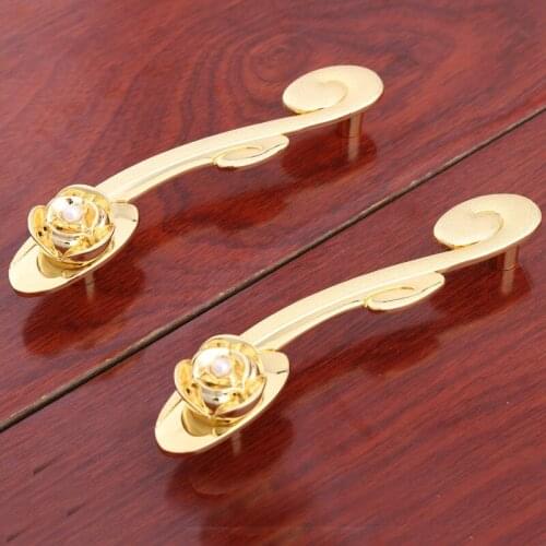 96mm modren fashion creative K gold wine cabinet kitchen cabinet door handles golden rose pearl drawer tv table knobs pull 3.75"