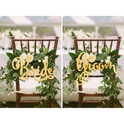 Acrylic Mirror Gold Wedding Chair Signs Bride and Groom Signs, Hanging Chair Signs for Wedding Chair Decoration Photo Props