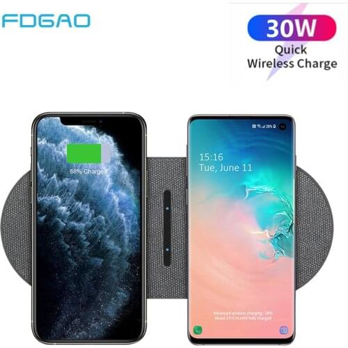 FDGAO 30W Qi Wireless Charger For Samsung S21 S20 S10 iPhone 12 11 XR XS X 8 Airpods Pro QC 3.0 USB C Dual 15W Fast Charging Pad