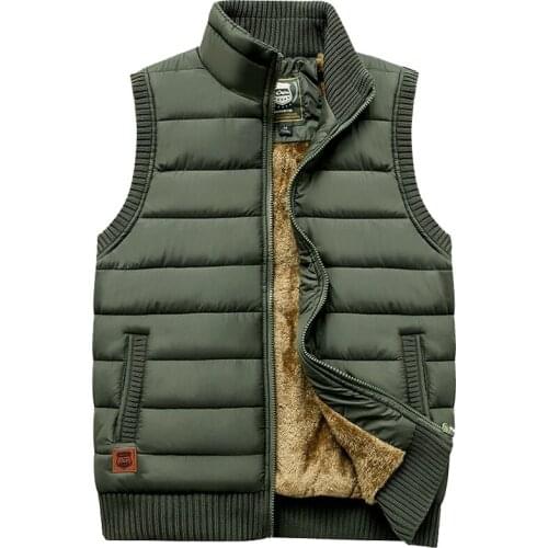 Brand 2021 Thicken Winter Mens Vest Zipper Coat Warm Sleeveless Jacket Casual Fleece Male Vest Coat Army Green Waistcoat Black