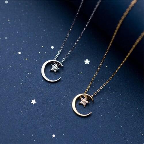 New Arrival 925 Sterling Silver Dazzling Chain Moon Star CZ Pendant Necklaces For Women Silver 925 Charms Clavicle Chain Girls