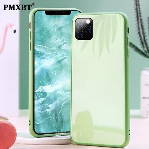 Luxury Plating Mirror Tempered Glass Phone Case For iPhone 11 Pro SE 2020 XS 8 Liquid Soft Silicone Frame Protection Cover Coque
